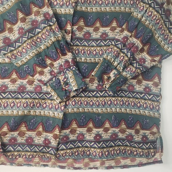 VTG Stunt Collections Silk Button Up Blouse Aztec Country Western Print Womens L - Picture 4 of 9